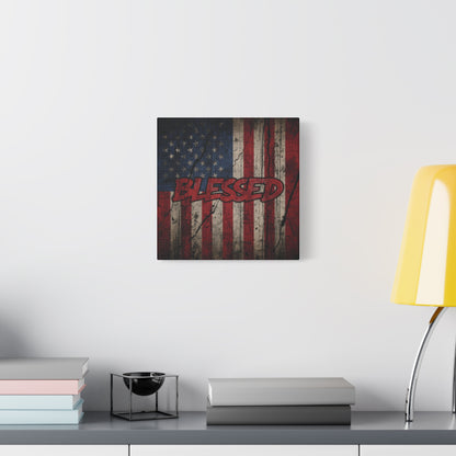 Blessed Canvas Wall Art - Vintage American Flag - Gallery Wrapped - Patriotic Americana Decor - Rustic Flag Art - 35 Sizes