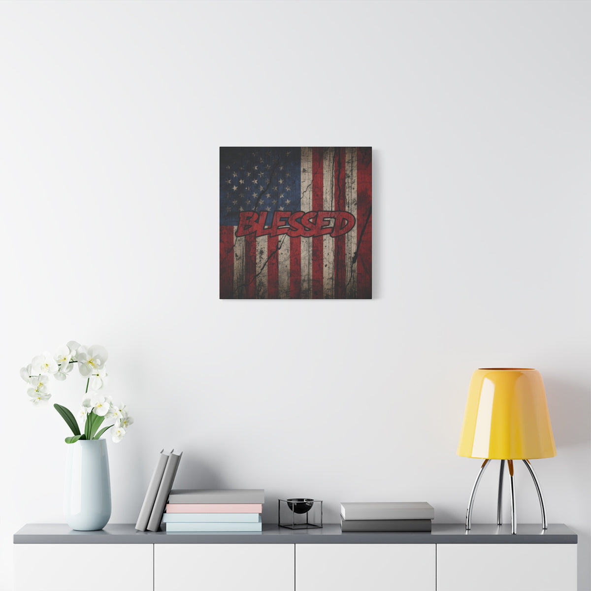 Blessed Canvas Wall Art - Vintage American Flag - Gallery Wrapped - Patriotic Americana Decor - Rustic Flag Art - 35 Sizes