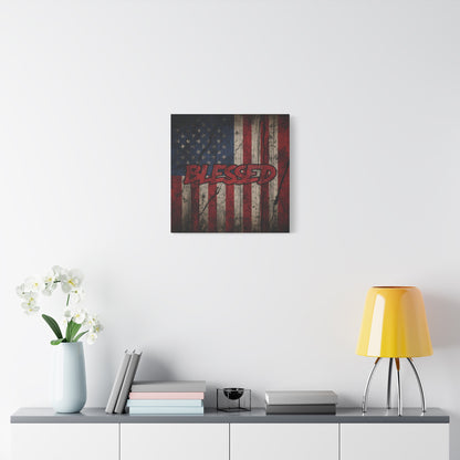 Blessed Canvas Wall Art - Vintage American Flag - Gallery Wrapped - Patriotic Americana Decor - Rustic Flag Art - 35 Sizes