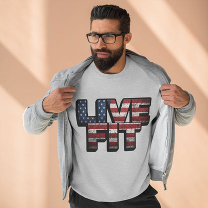 Patriotic Fitness Sweatshirt - American Flag LIVE FIT Design - Red White Blue Crewneck - Unisex S-3XL