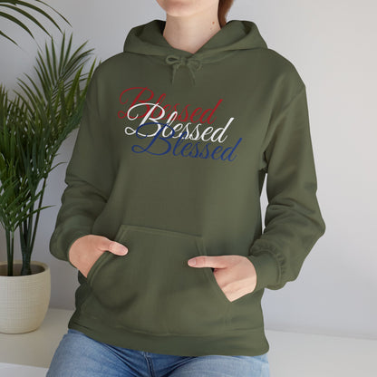 Blessed Hoodie - Patriotic Red White Blue - Unisex Pullover - Front & Back Print - S-5XL