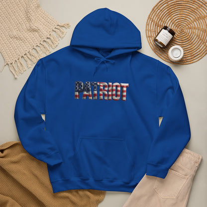 Patriot Flag Hoodie - American Flag Fill 'PATRIOT' Graphic Sweatshirt | Unisex Everyday Hoodie