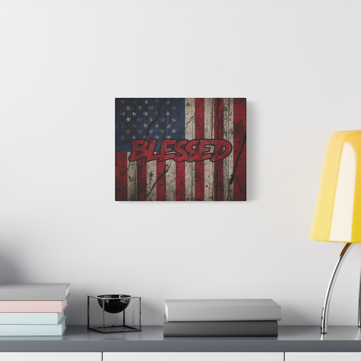Blessed Canvas Wall Art - Vintage American Flag - Gallery Wrapped - Patriotic Americana Decor - Rustic Flag Art - 35 Sizes