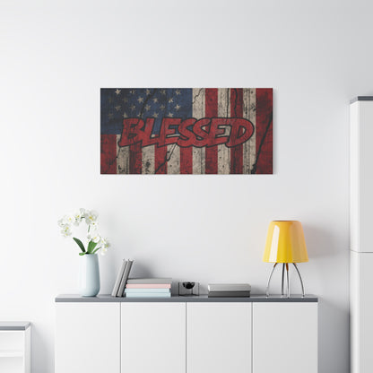 Blessed Canvas Wall Art - Vintage American Flag - Gallery Wrapped - Patriotic Americana Decor - Rustic Flag Art - 35 Sizes