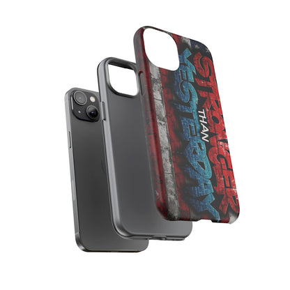 Stronger Than Yesterday Iphone Case - Motivational Phone Cover - USA Flag Design - Gift for Fitness Enthusiasts - Inspirational Phone Accessory