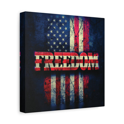 Freedom Canvas Wall Art - Patriotic Vintage American Flag - Gallery Wrapped - Red White Blue - 35 Sizes Available