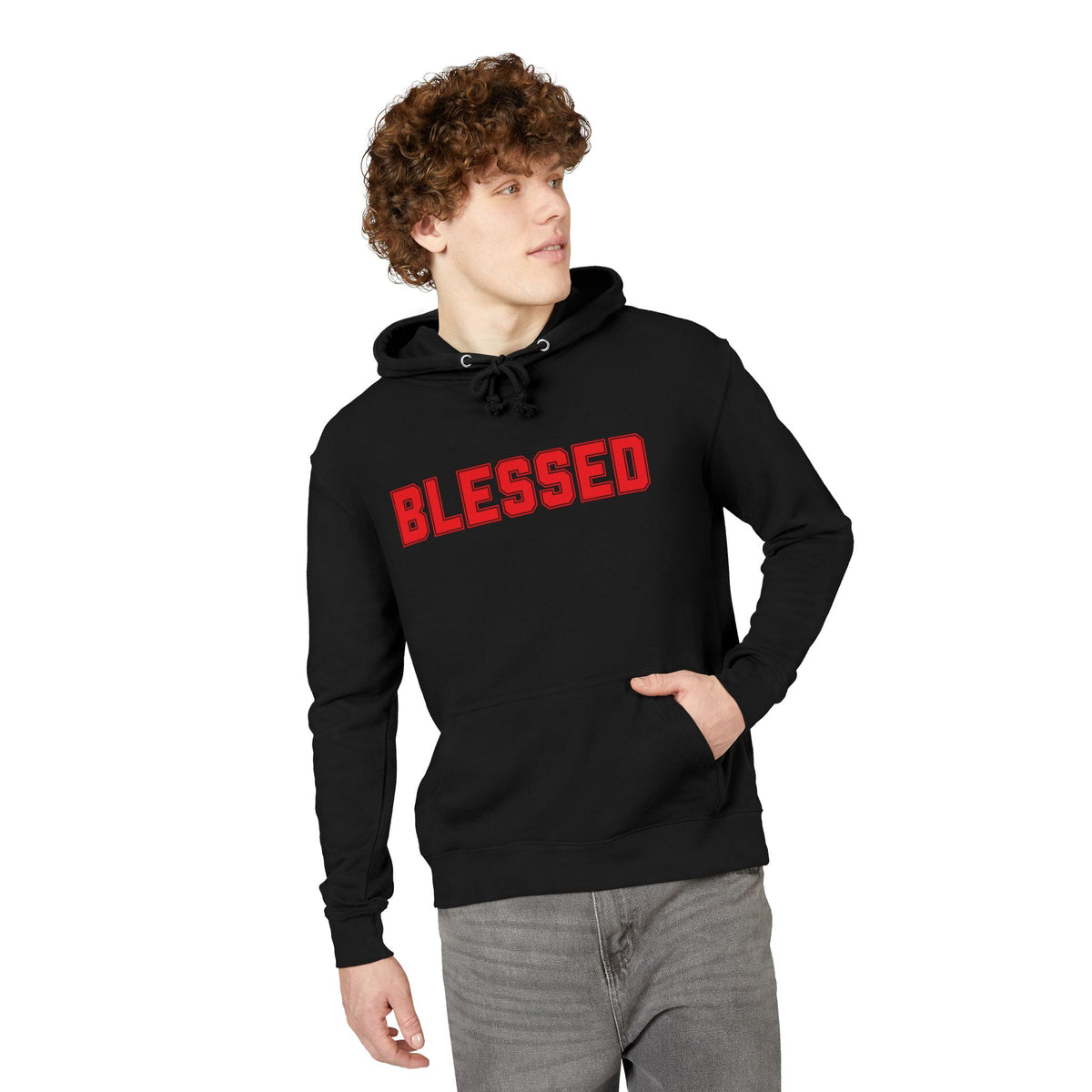 Blessed Hoodie - Red Text - Black Pullover Sweatshirt - Faith Apparel - Unisex XS-3XL