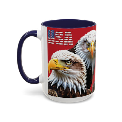 Patriotic Bald Eagle Accent Mug - Red White & Blue - 11oz/15oz - 4 Colors