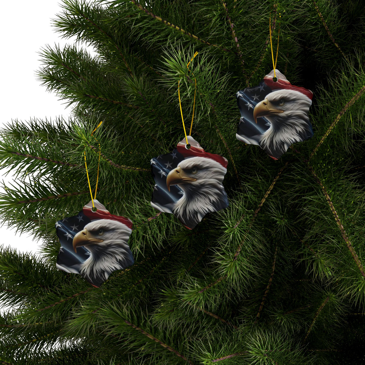 Patriotic Eagle Ornaments - American Flag Backdrop - 2 Sided Same Pic -