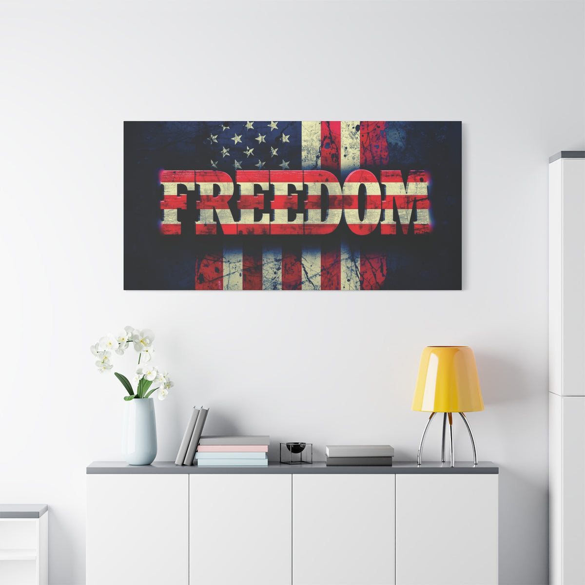 Freedom Canvas Wall Art - Patriotic Vintage American Flag - Gallery Wrapped - Red White Blue - 35 Sizes Available