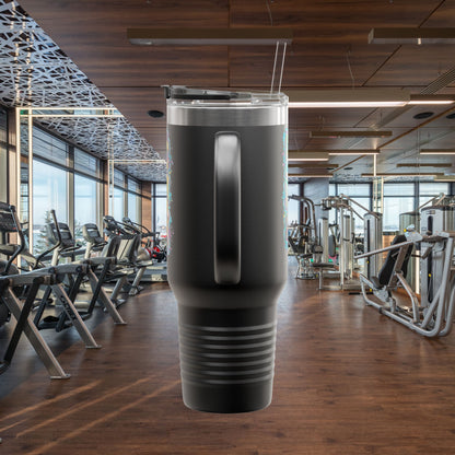 Insulated Travel Mug - Live Fit - 40oz Fitness Water Bottle - Gym Coffee Cup - Durable Travel Tumbler - Motivational Drinkware
