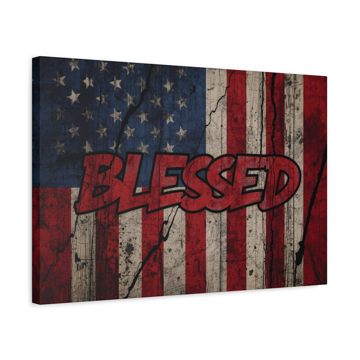 Blessed Canvas Wall Art - Vintage American Flag - Gallery Wrapped - Patriotic Americana Decor - Rustic Flag Art - 35 Sizes