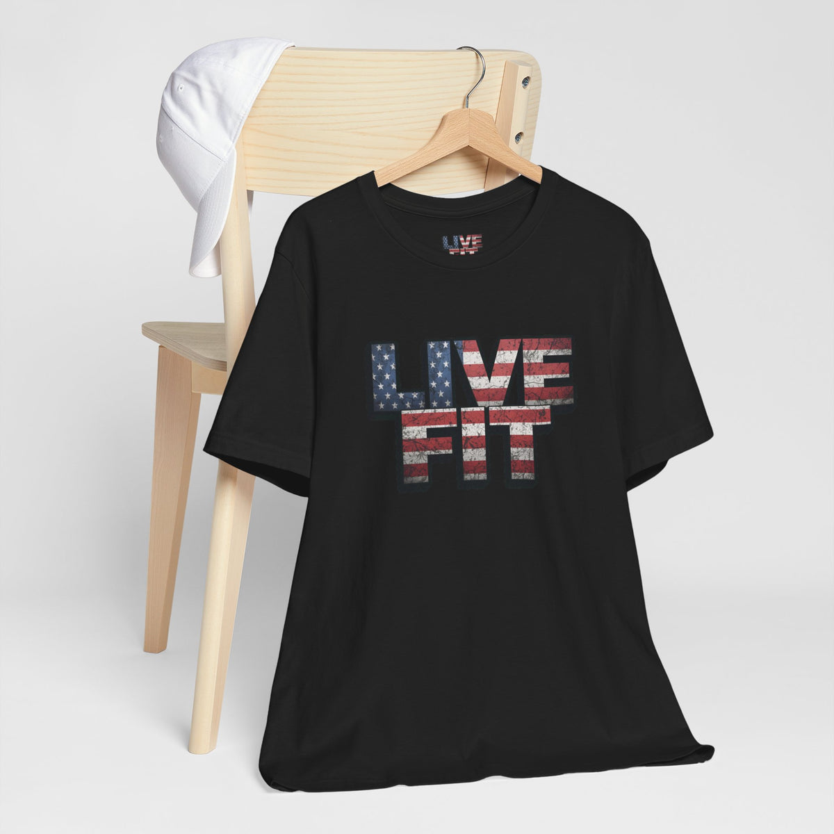 LIVE FIT Patriotic T-Shirt - American Flag Red White Blue - Unisex Fitness Tee