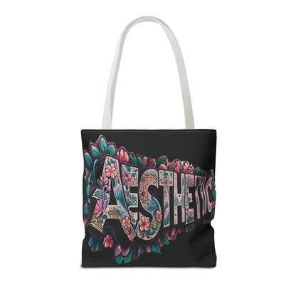 Aesthetic Black Floral Tote Bag - Eco-Friendly Shopping Bag - 3 Sizes
