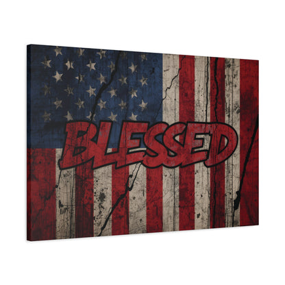 Blessed Canvas Wall Art - Vintage American Flag - Gallery Wrapped - Patriotic Americana Decor - Rustic Flag Art - 35 Sizes