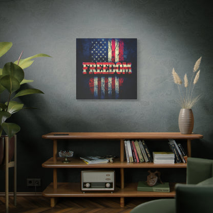 Freedom Canvas Wall Art - Patriotic Vintage American Flag - Gallery Wrapped - Red White Blue - 35 Sizes Available