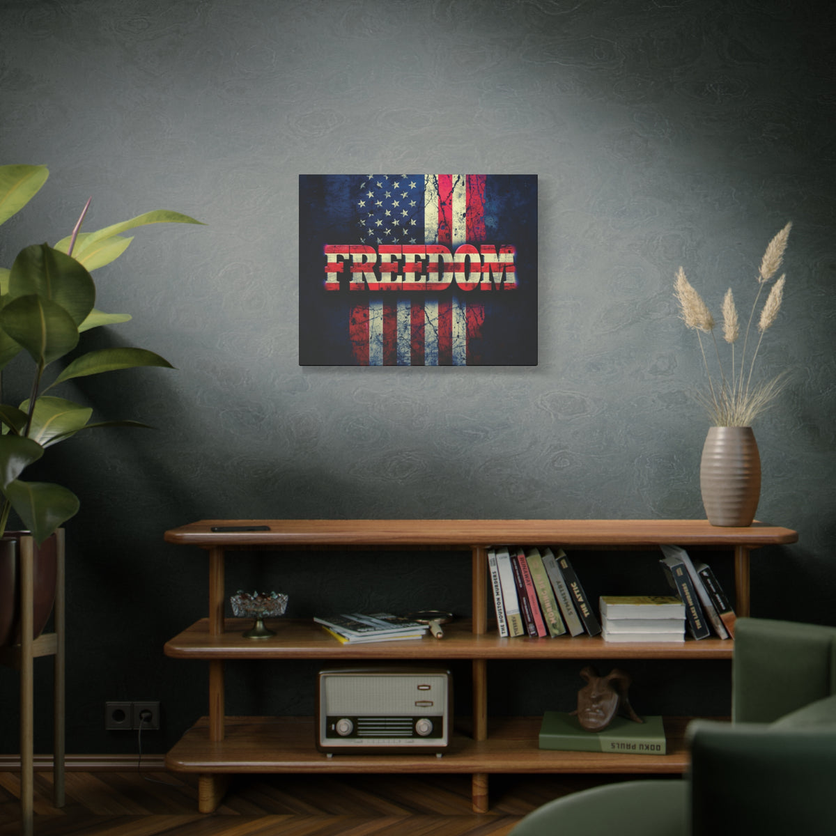 Freedom Canvas Wall Art - Patriotic Vintage American Flag - Gallery Wrapped - Red White Blue - 35 Sizes Available