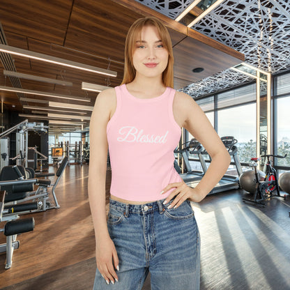 Blessed - Women's Micro Rib Racer Tank Top - Fitness Workout Tank - Spiritual Activewear - XS-2XL