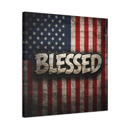 Blessed Vintage American Flag Canvas Wall Art - Patriotic Home Decor