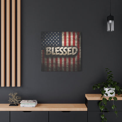 Blessed Vintage American Flag Canvas Wall Art - Patriotic Home Decor
