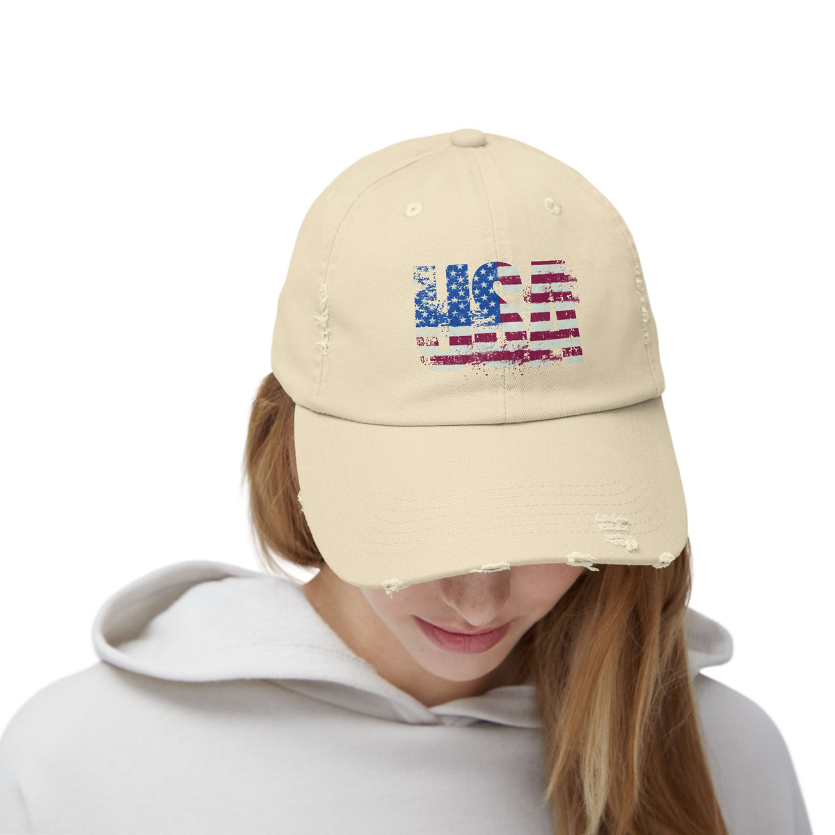 USA Distressed Flag Cap - Unisex Cotton Twill Hat - Patriotic Headwear