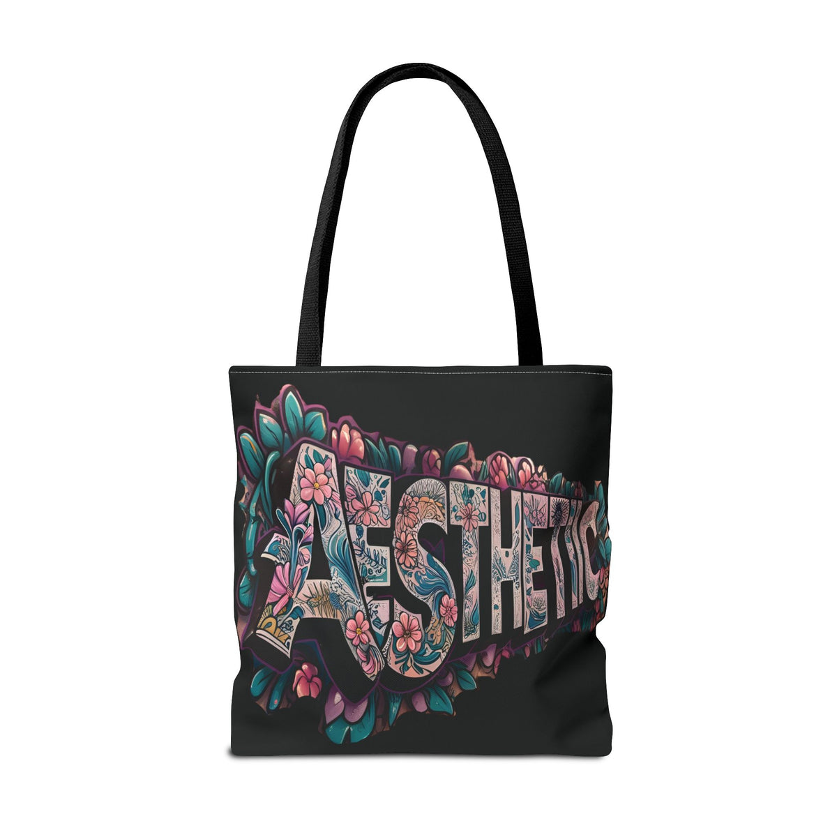 Aesthetic Black Floral Tote Bag - Eco-Friendly Shopping Bag - 3 Sizes