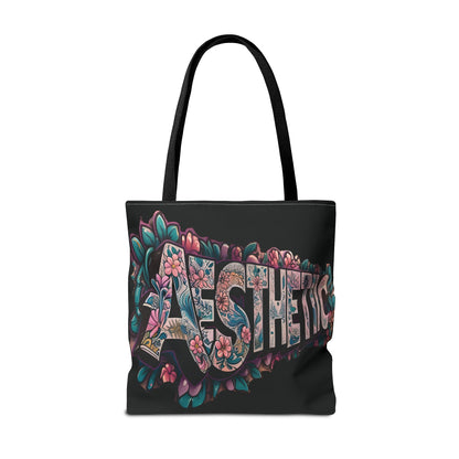 Aesthetic Black Floral Tote Bag - Eco-Friendly Shopping Bag - 3 Sizes