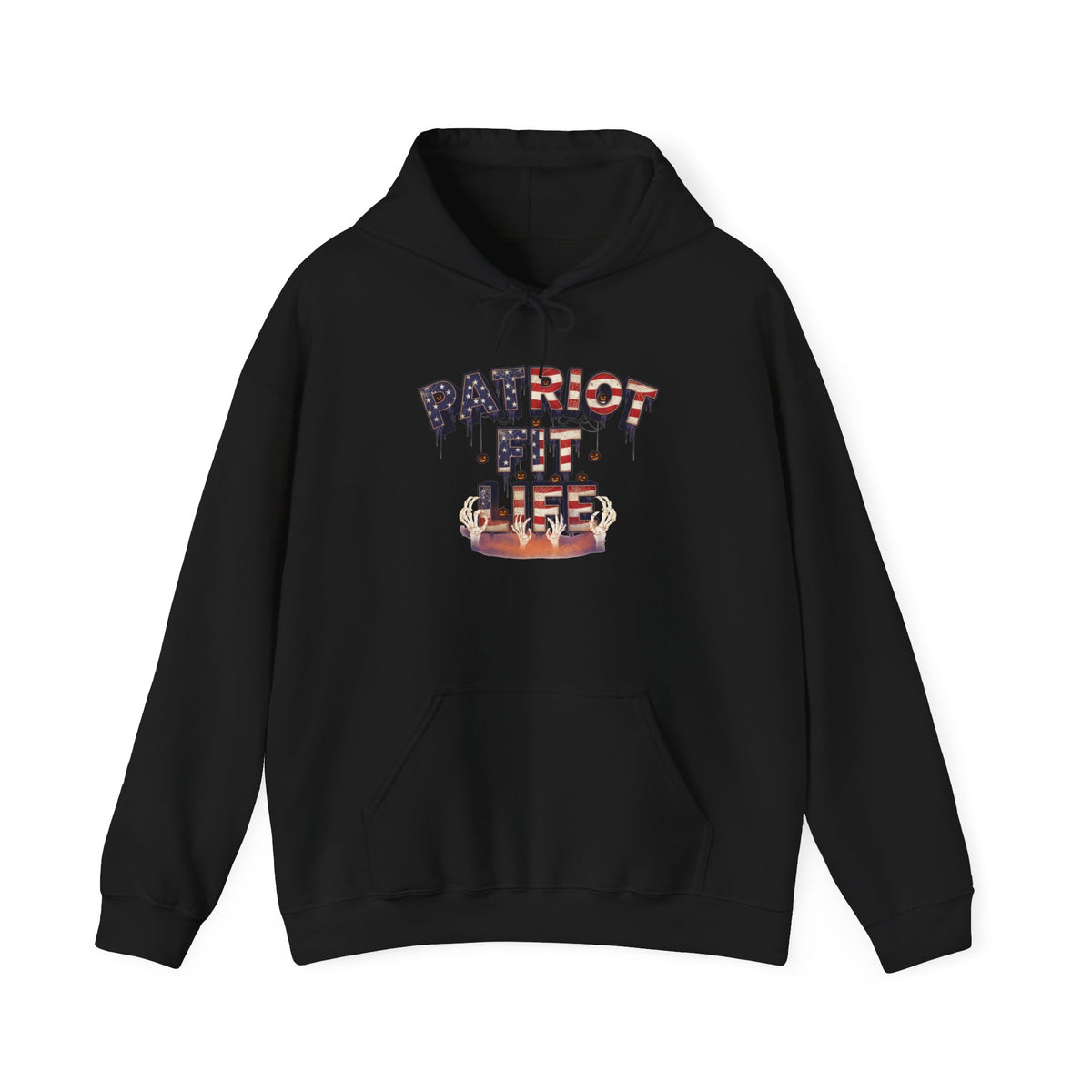 Halloween Patriot Fit Life Hoodie – American Flag Pumpkin Drip Graphic Pullover