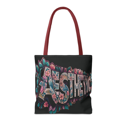 Aesthetic Black Floral Tote Bag - Eco-Friendly Shopping Bag - 3 Sizes
