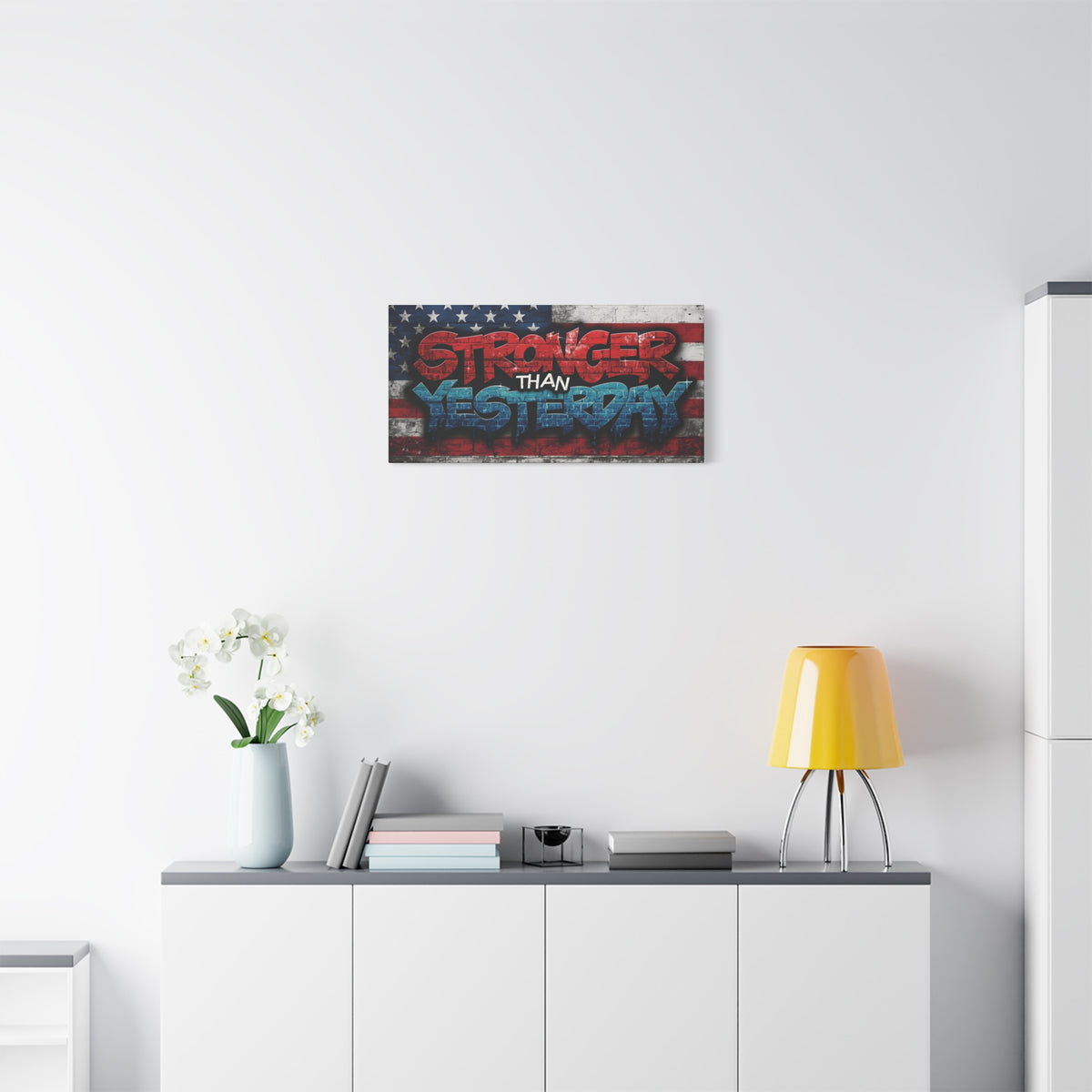 Stronger Than Yesterday Canvas Wall Art - Patriotic Fitness Motivation