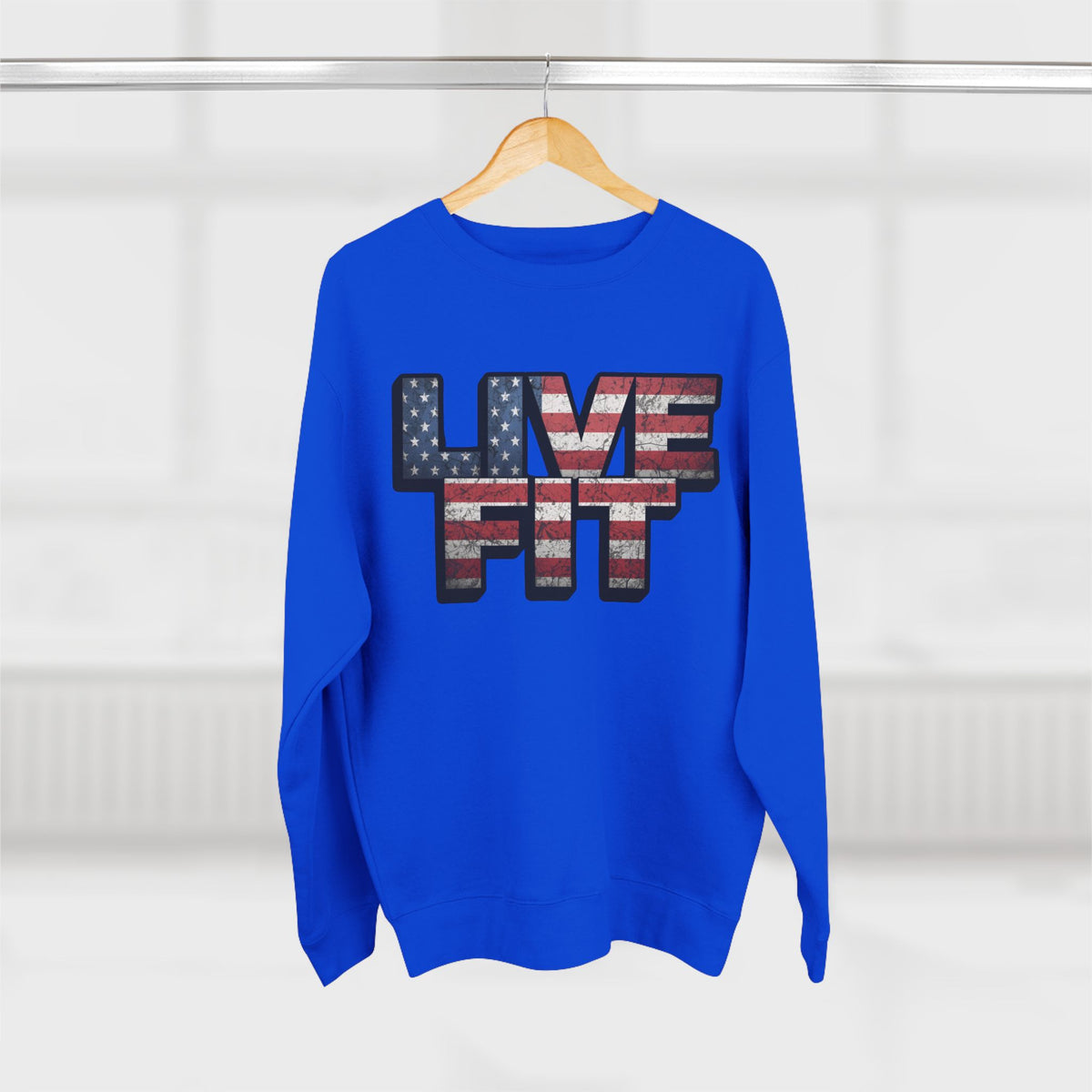 Patriotic Fitness Sweatshirt - American Flag LIVE FIT Design - Red White Blue Crewneck - Unisex S-3XL