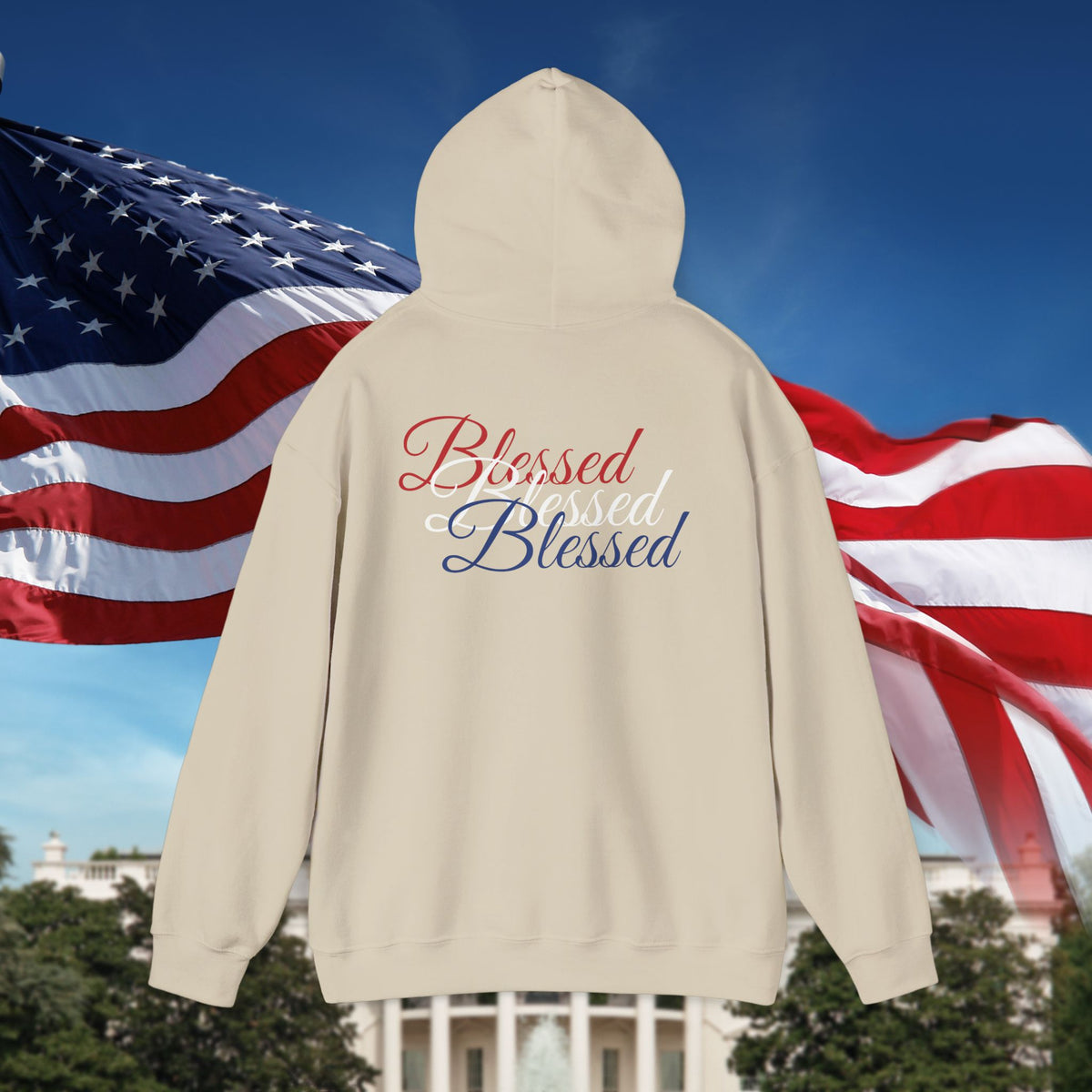 Blessed Hoodie - Patriotic Red White Blue - Unisex Pullover - Front & Back Print - S-5XL