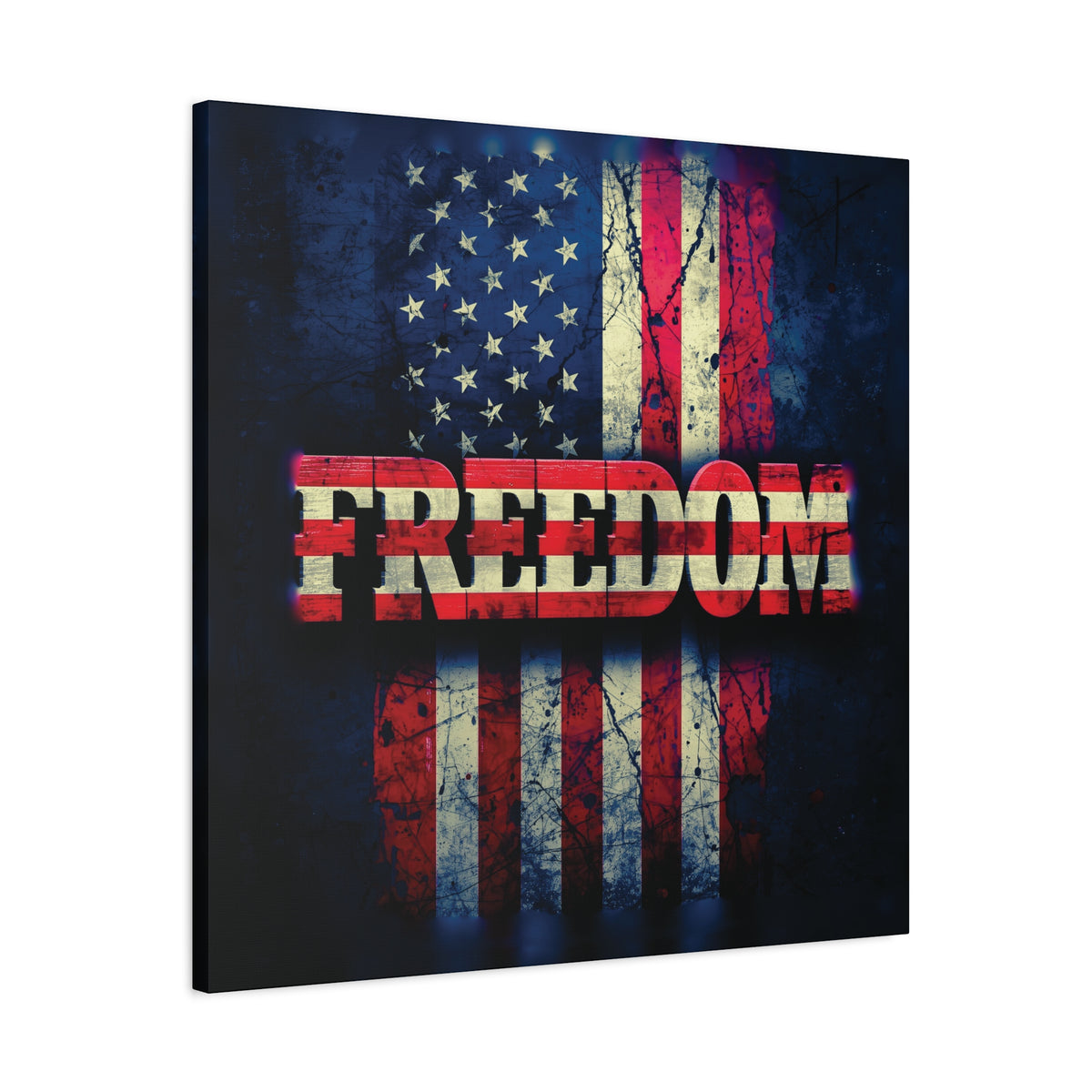 Freedom Canvas Wall Art - Patriotic Vintage American Flag - Gallery Wrapped - Red White Blue - 35 Sizes Available