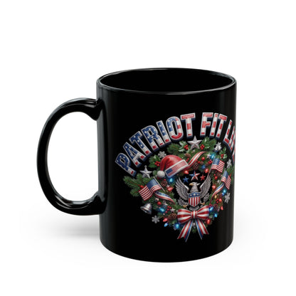 Patriot Fit Life Christmas Coffee Mug - Eagle Wreath with Flags, Lights & Stars Bow | 11oz & 15oz