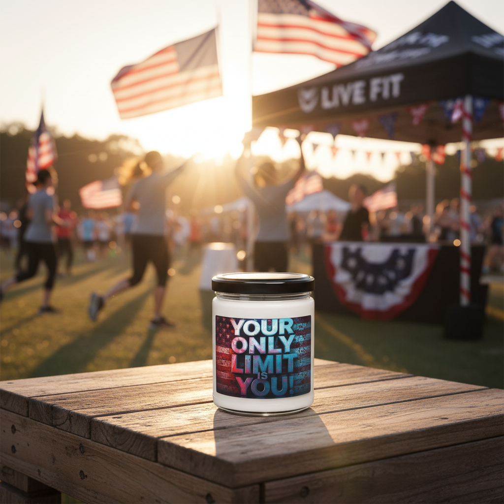 Your Only Limit Is You! Scented Soy Candle - 9oz - Empowering Motivational Gift - Red White Blue - Fitness Inspiration