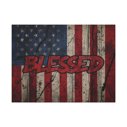 Blessed Canvas Wall Art - Vintage American Flag - Gallery Wrapped - Patriotic Americana Decor - Rustic Flag Art - 35 Sizes