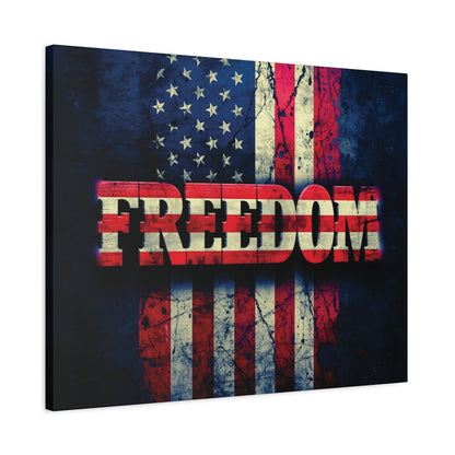 Freedom Canvas Wall Art - Patriotic Vintage American Flag - Gallery Wrapped - Red White Blue - 35 Sizes Available