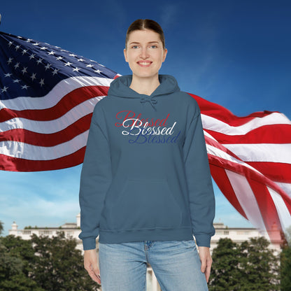 Blessed Hoodie - Patriotic Red White Blue - Unisex Pullover - Front & Back Print - S-5XL
