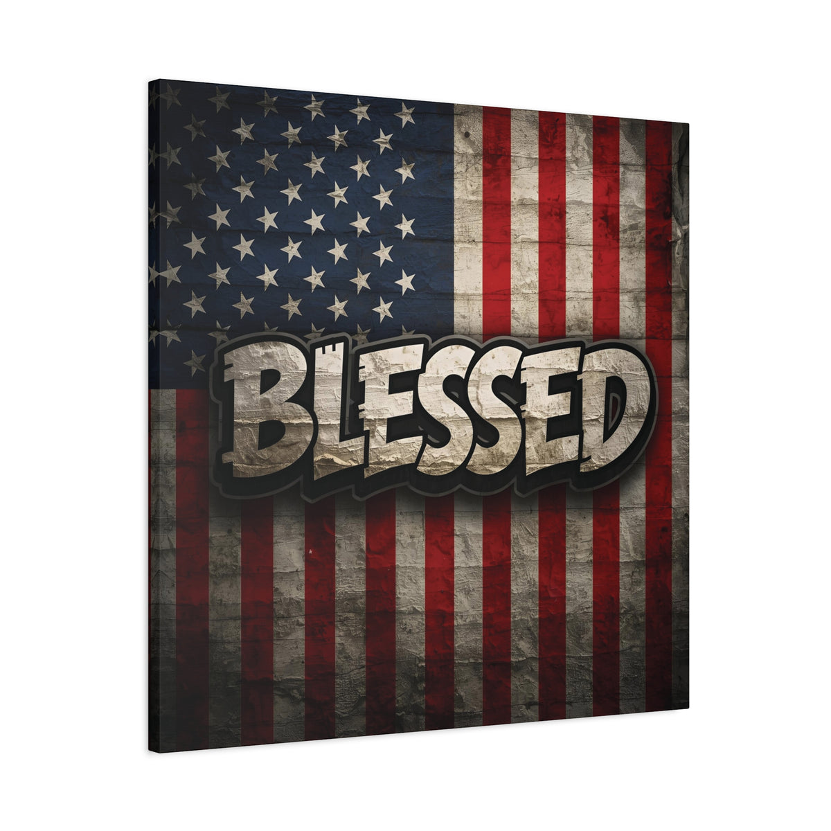 Blessed Vintage American Flag Canvas Wall Art - Patriotic Home Decor