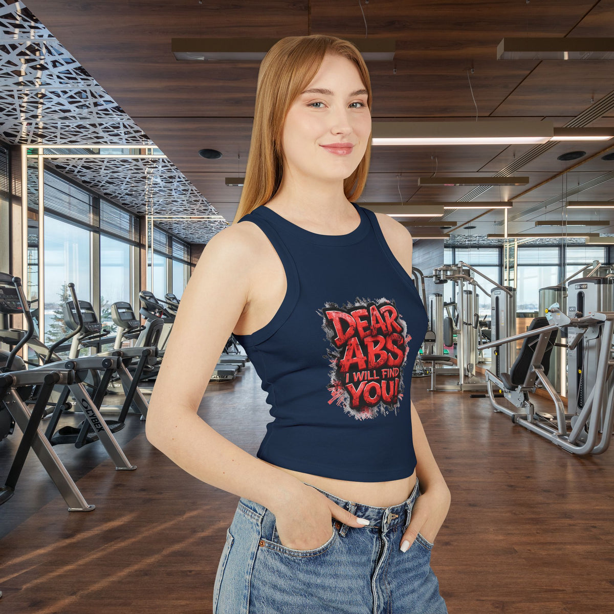 Dear Abs I Will Find You! - Racer Tank Top - Fit & Fun - Women's Crop Top - Fitness - Sizes - XS - 2XL