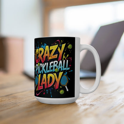 Crazy Pickleball Lady Mug - Colorful Design - 11oz/15oz - Funny Pickleball Gift