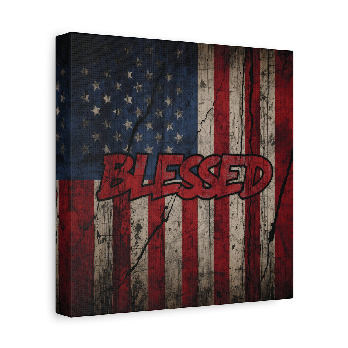 Blessed Canvas Wall Art - Vintage American Flag - Gallery Wrapped - Patriotic Americana Decor - Rustic Flag Art - 35 Sizes