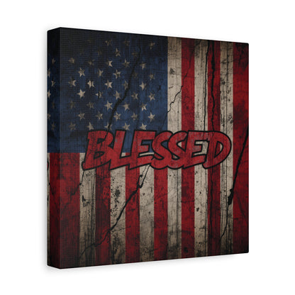 Blessed Canvas Wall Art - Vintage American Flag - Gallery Wrapped - Patriotic Americana Decor - Rustic Flag Art - 35 Sizes