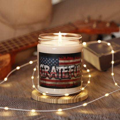 Grateful Scented Soy Candle - 9oz - Patriotic American Flag - Red White Blue - Veterans Day Independence Day Gift