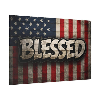 Blessed Vintage American Flag Canvas Wall Art - Patriotic Home Decor