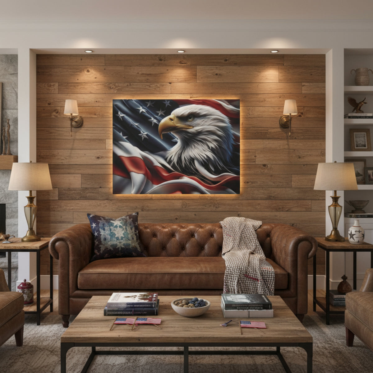 Patriotic Eagle Canvas Wall Art - American Flag Background - USA Decor