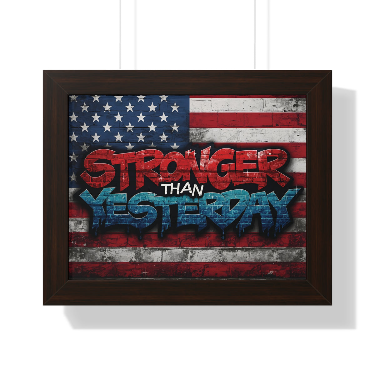 Patriotic Stronger Than Yesterday - Red White Blue - Wall Art Print, Framed Horizontal Poster, Inspirational Home Decor, Gift for Veterans, Americana Decor, Motivational Art