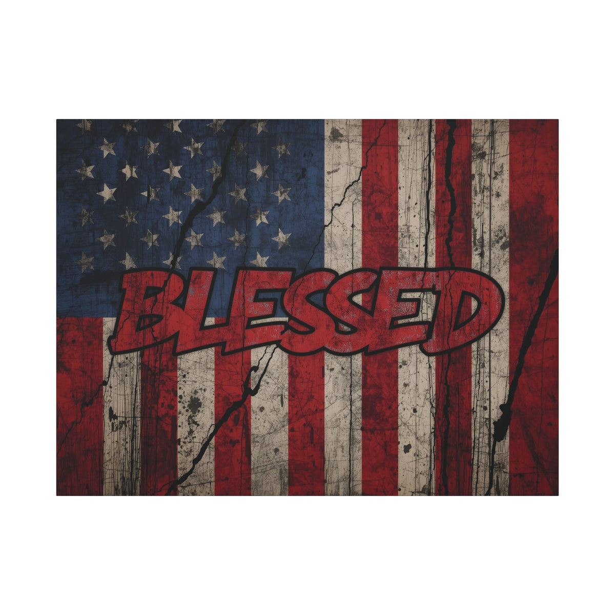 Blessed Canvas Wall Art - Vintage American Flag - Gallery Wrapped - Patriotic Americana Decor - Rustic Flag Art - 35 Sizes