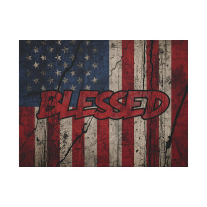 Blessed Canvas Wall Art - Vintage American Flag - Gallery Wrapped - Patriotic Americana Decor - Rustic Flag Art - 35 Sizes