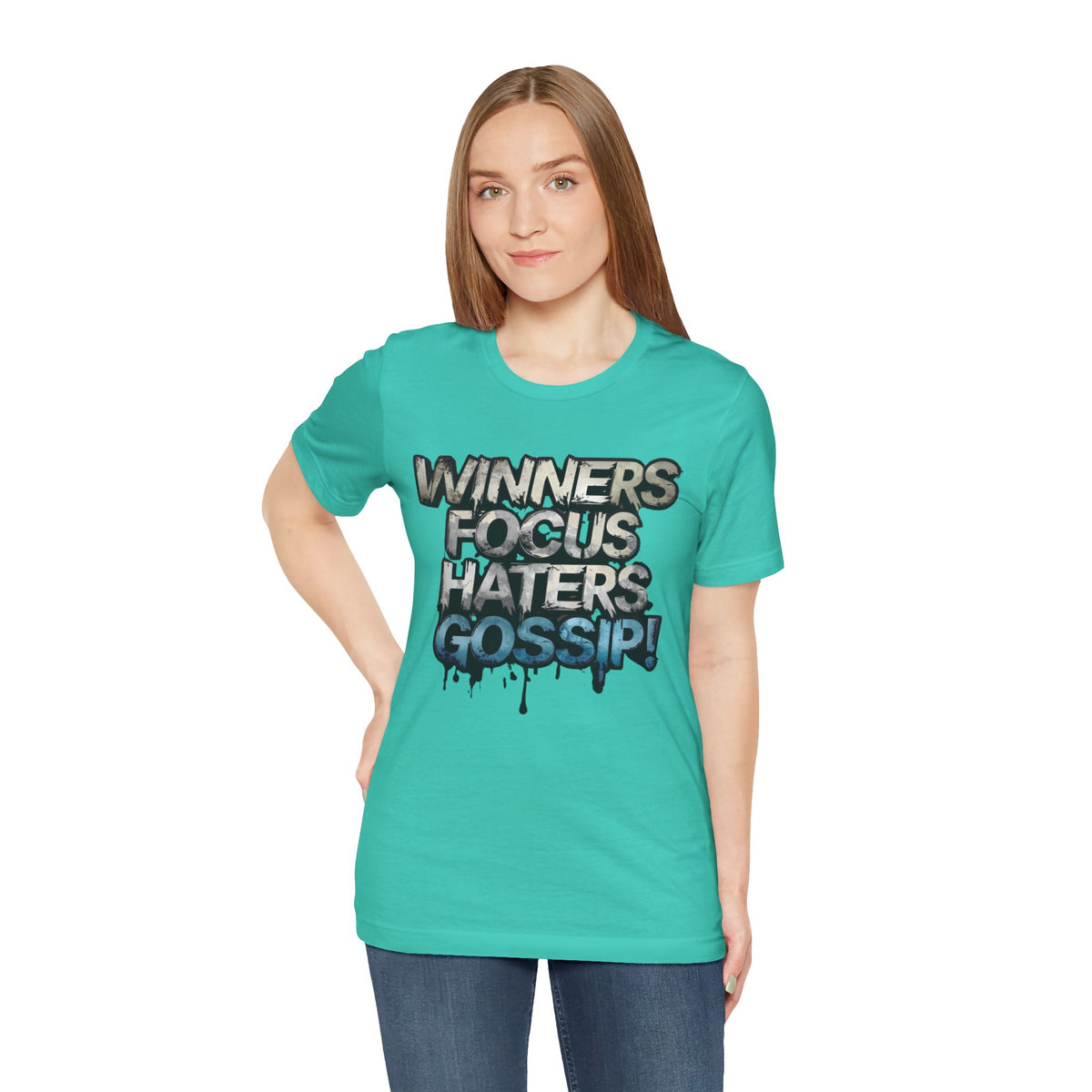 Winners Focus Haters Gossip - Motivational T-Shirt - Bold Graphic Tee - Unisex XS-4XL
